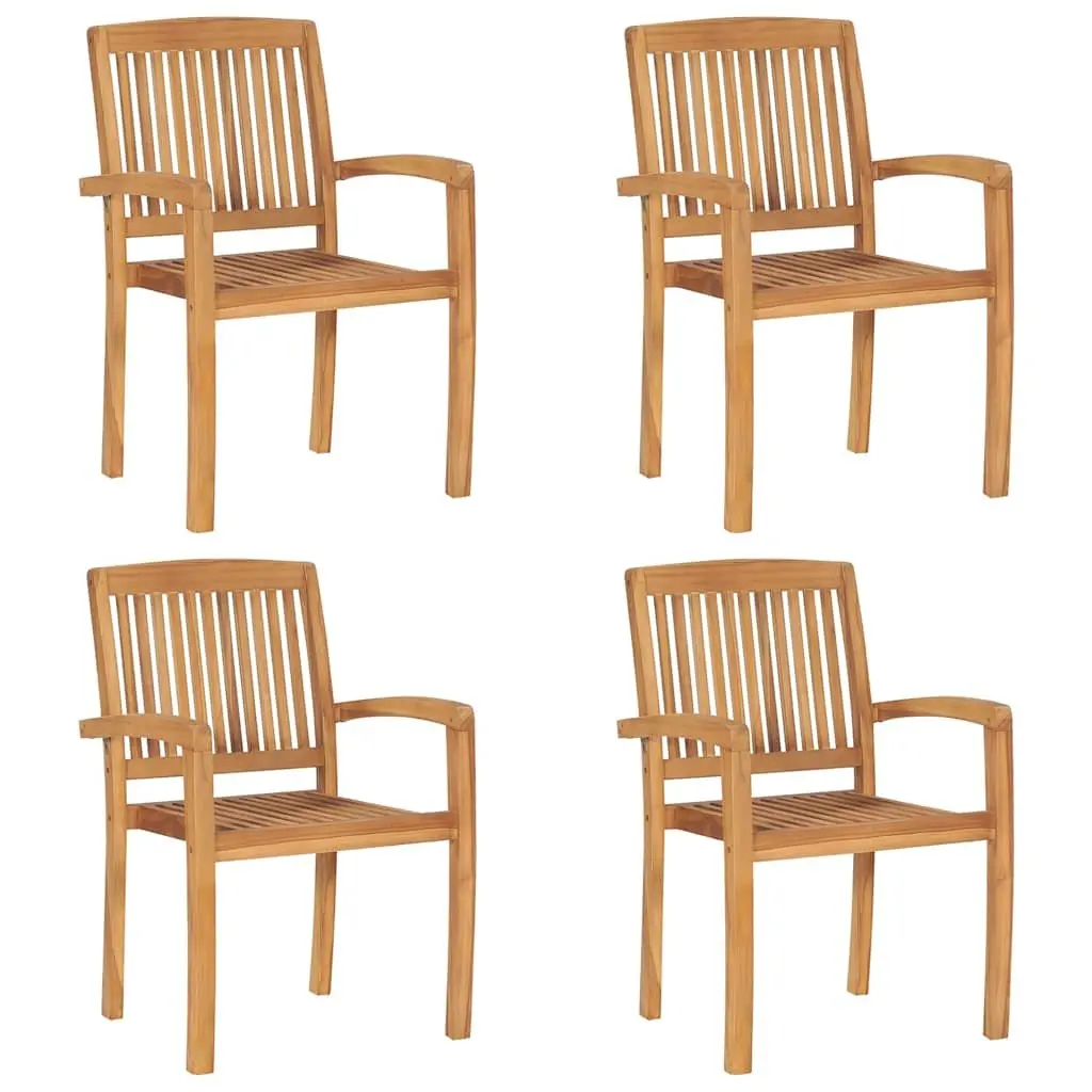 Outdoor Stacking Garden Chairs Set 4 Pcs Teak Wood Anthracite with Cushions