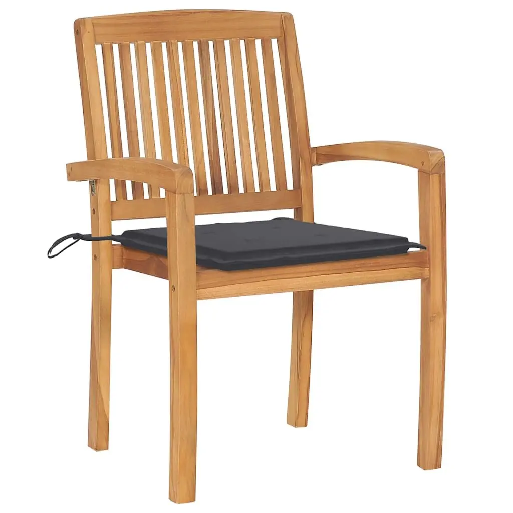Outdoor Stacking Garden Chairs Set 4 Pcs Teak Wood Anthracite with Cushions