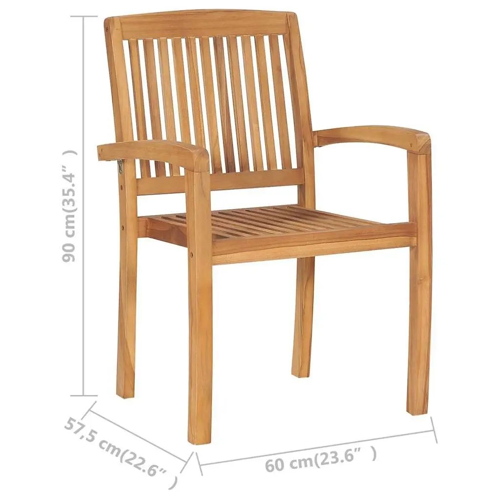 Stacking Garden Chairs with Cushions Teak Wood Grey 4 Piece Set