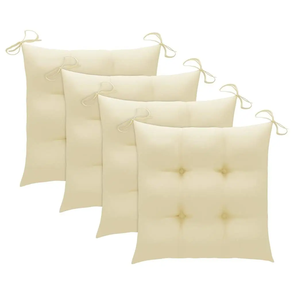 Outdoor Stacking Garden Chairs Set 4 pcs with Cushions Solid Teak Wood White