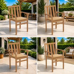 Stackable Outdoor Garden Chairs Set 4 pcs Teak Wood with Beige Cushions Patio