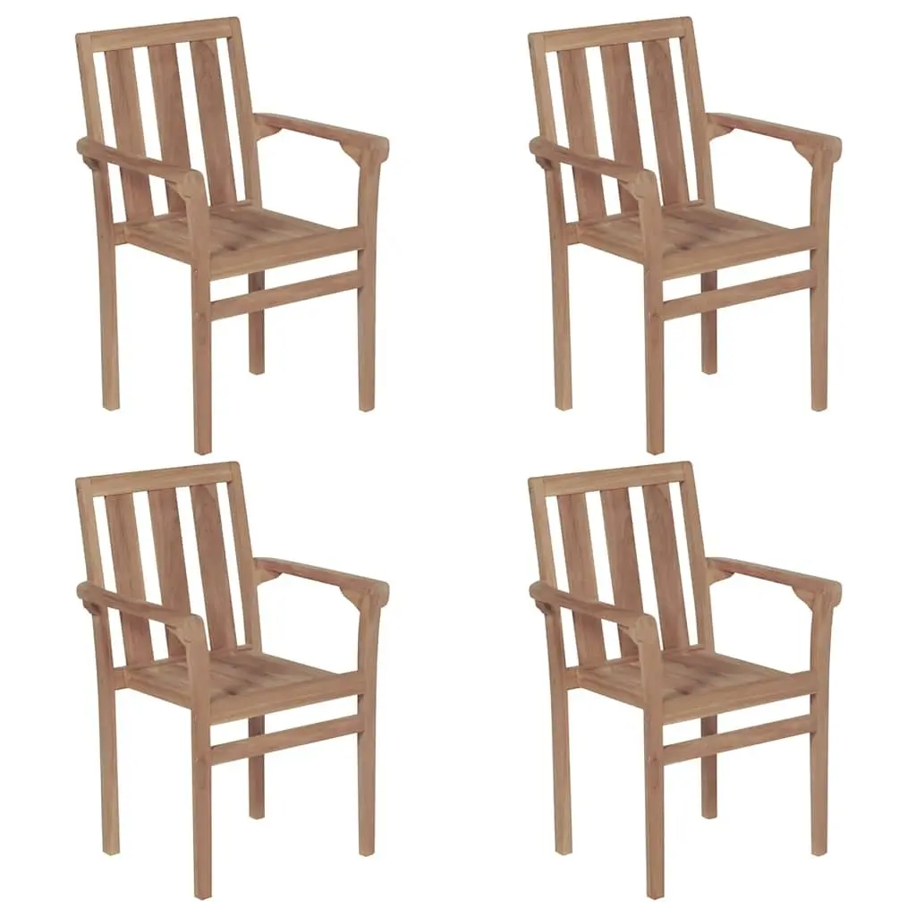 Stackable Outdoor Garden Chairs Set 4 pcs Teak Wood with Beige Cushions Patio