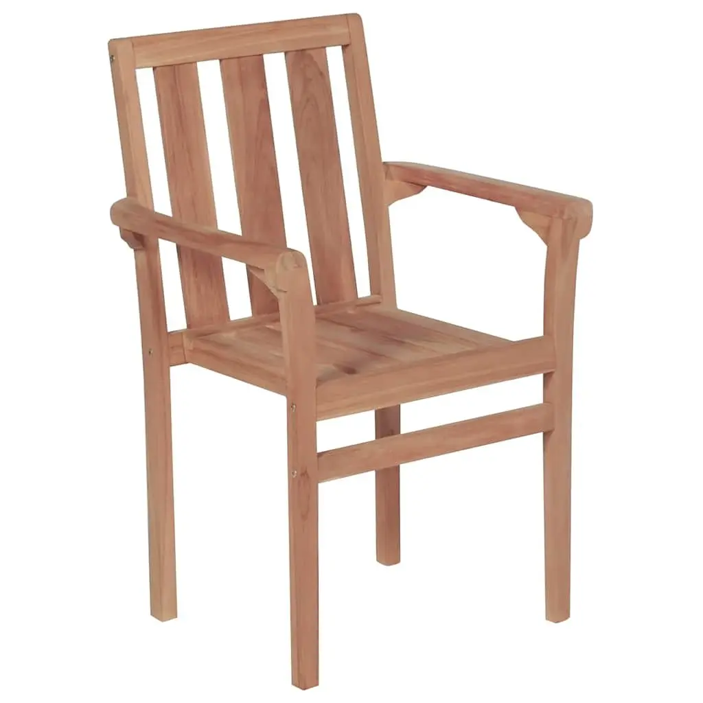 Stackable Outdoor Garden Chairs Set 4 pcs Teak Wood with Beige Cushions Patio