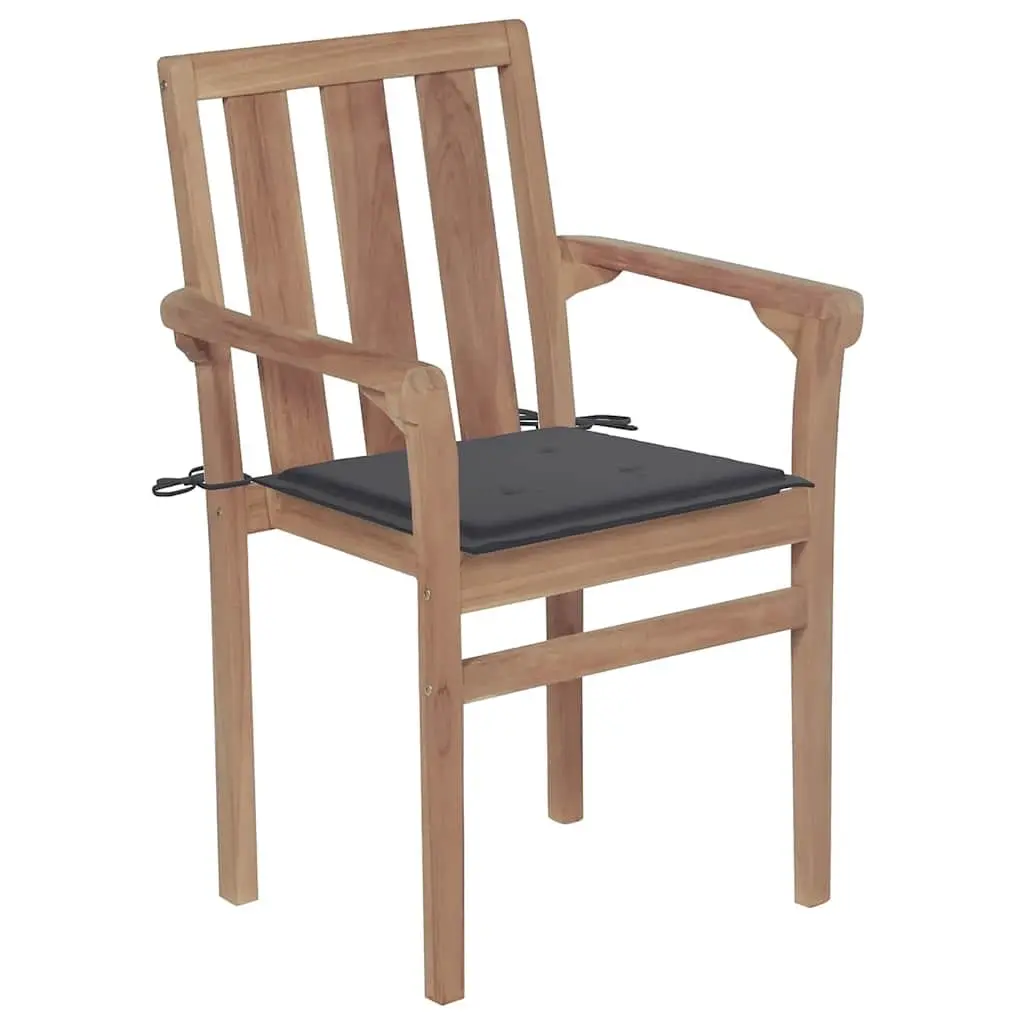 Outdoor Stackable Garden Chairs Set 6 Teak Wood with Cushions