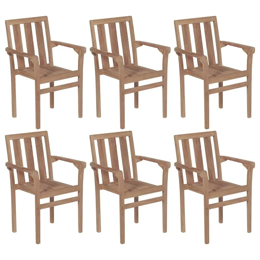 Outdoor Stackable Garden Chairs Teak Wood with Grey Cushions 6 Piece