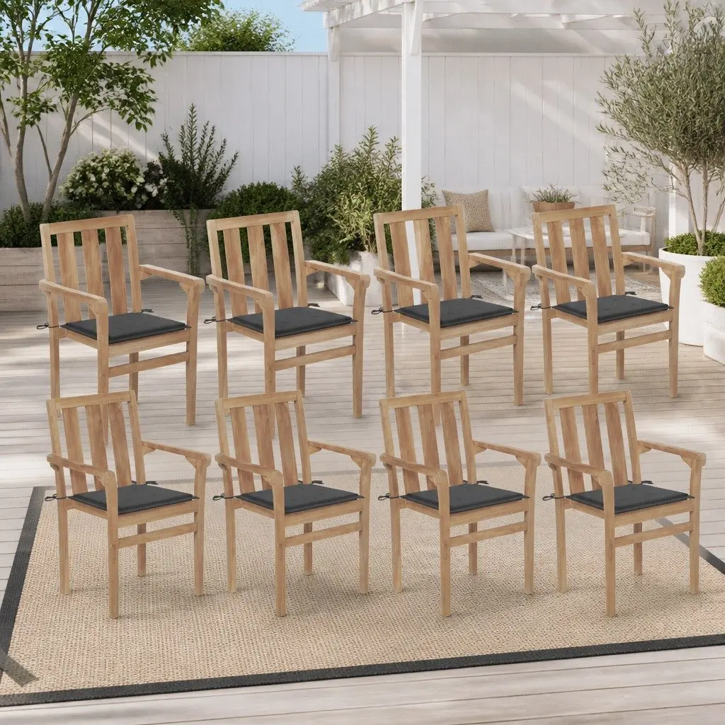 Outdoor Stackable Garden Chairs with Cushions 8 Piece Set Teak Wood Seating