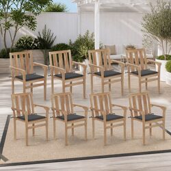 Outdoor Stackable Garden Chairs with Cushions 8 Piece Set Teak Wood Seating