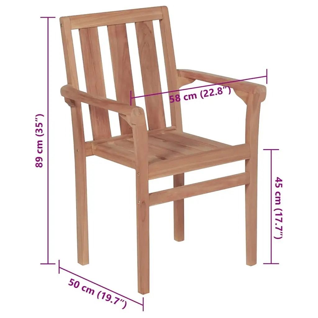 Stackable Outdoor Chairs with Cushions 8 Piece Set Garden Seating Teak Wood