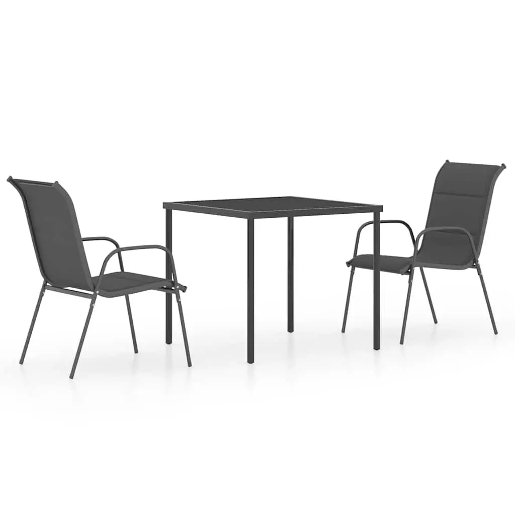 3 Piece Outdoor Dining Set Stackable Steel Frame Anthracite
