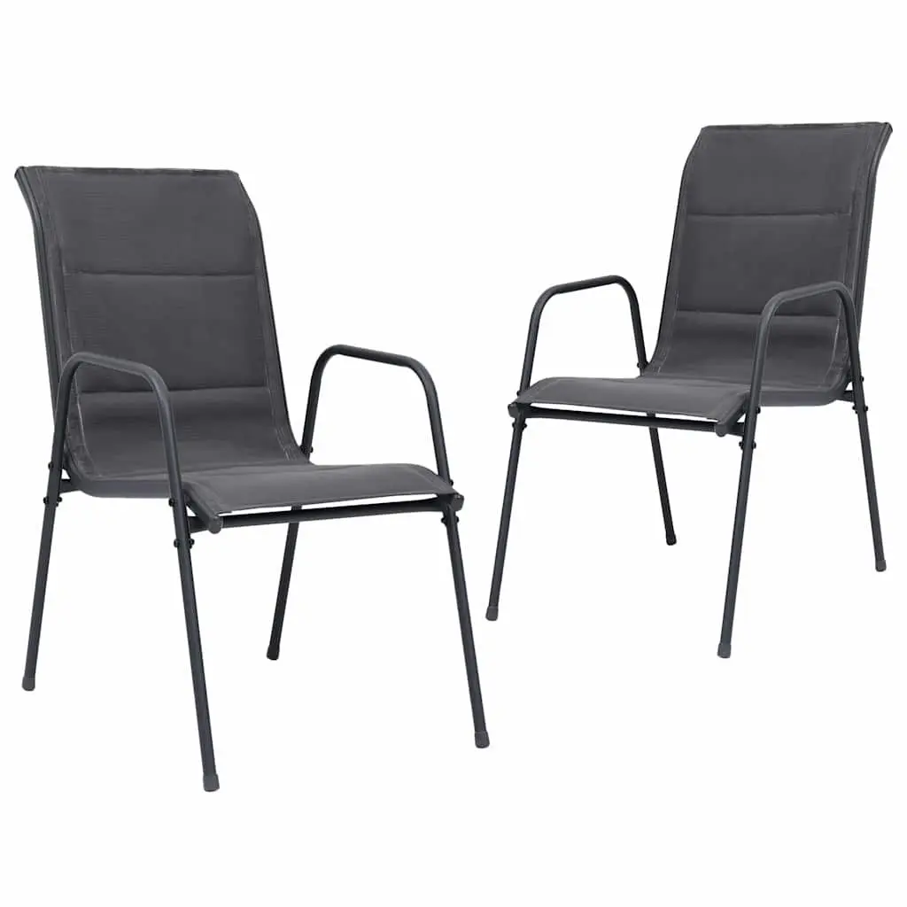 3 Piece Outdoor Dining Set Stackable Steel Frame Anthracite