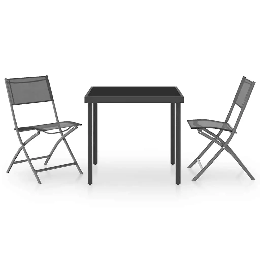 3 Piece Outdoor Dining Set Foldable Chairs Steel Frame Garden Patio Furniture