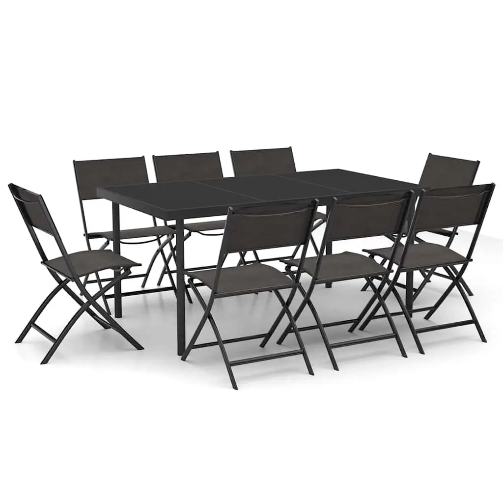 Outdoor Dining Set 9 Piece Steel Frame Stackable Chairs Garden Furniture Black