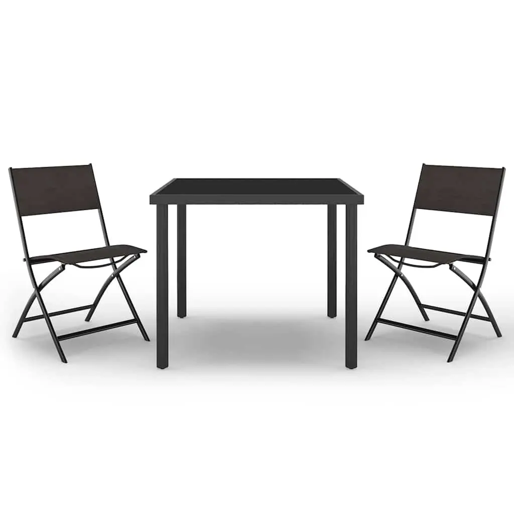 3 Piece Outdoor Dining Set Steel Frame Stackable Chairs Garden Furniture Black