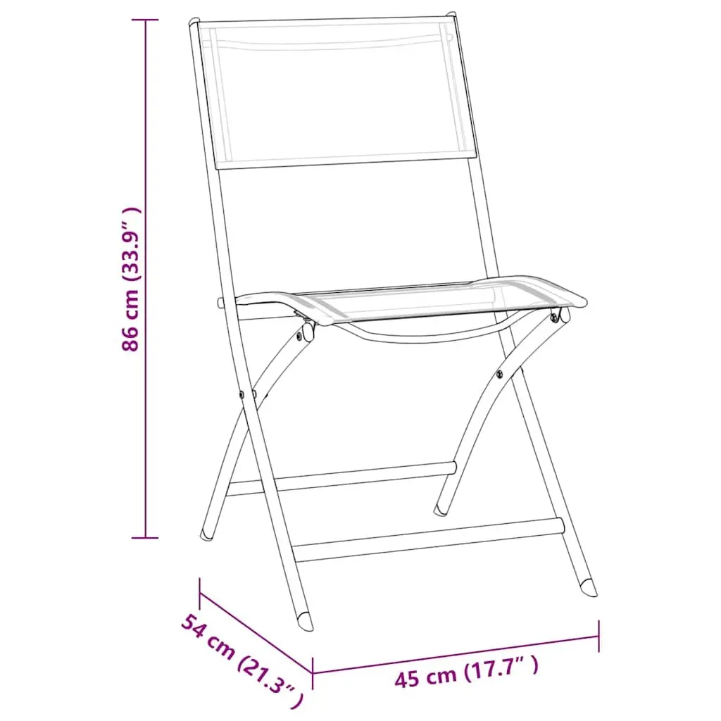 3 Piece Outdoor Dining Set Steel Frame Stackable Chairs Garden Furniture Black