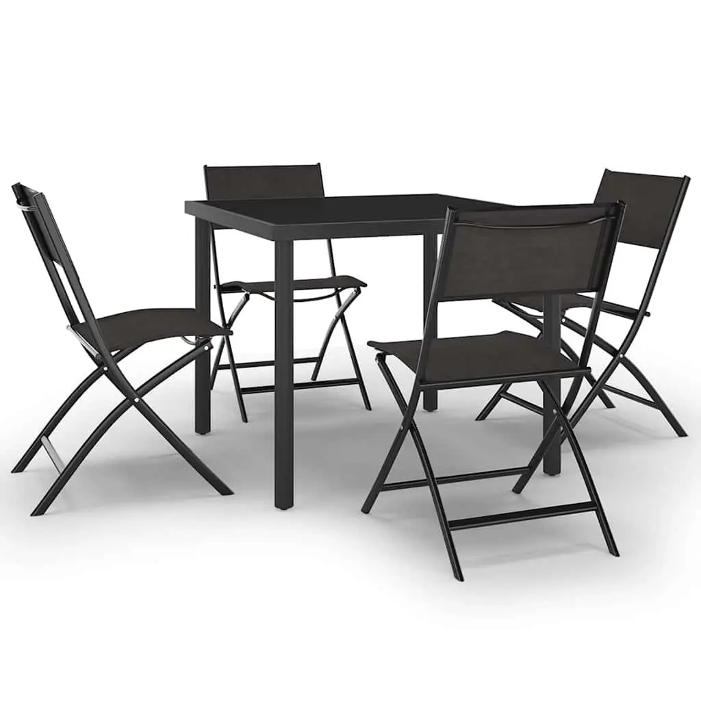 Outdoor Dining Set Black Steel Frame Stackable Chairs 5 Piece
