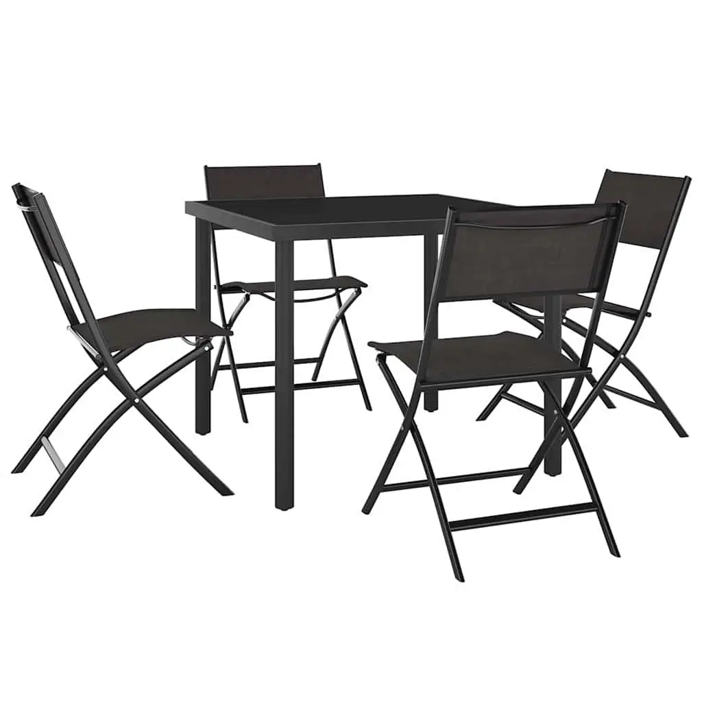 Outdoor Dining Set Black Steel Frame Stackable Chairs 5 Piece