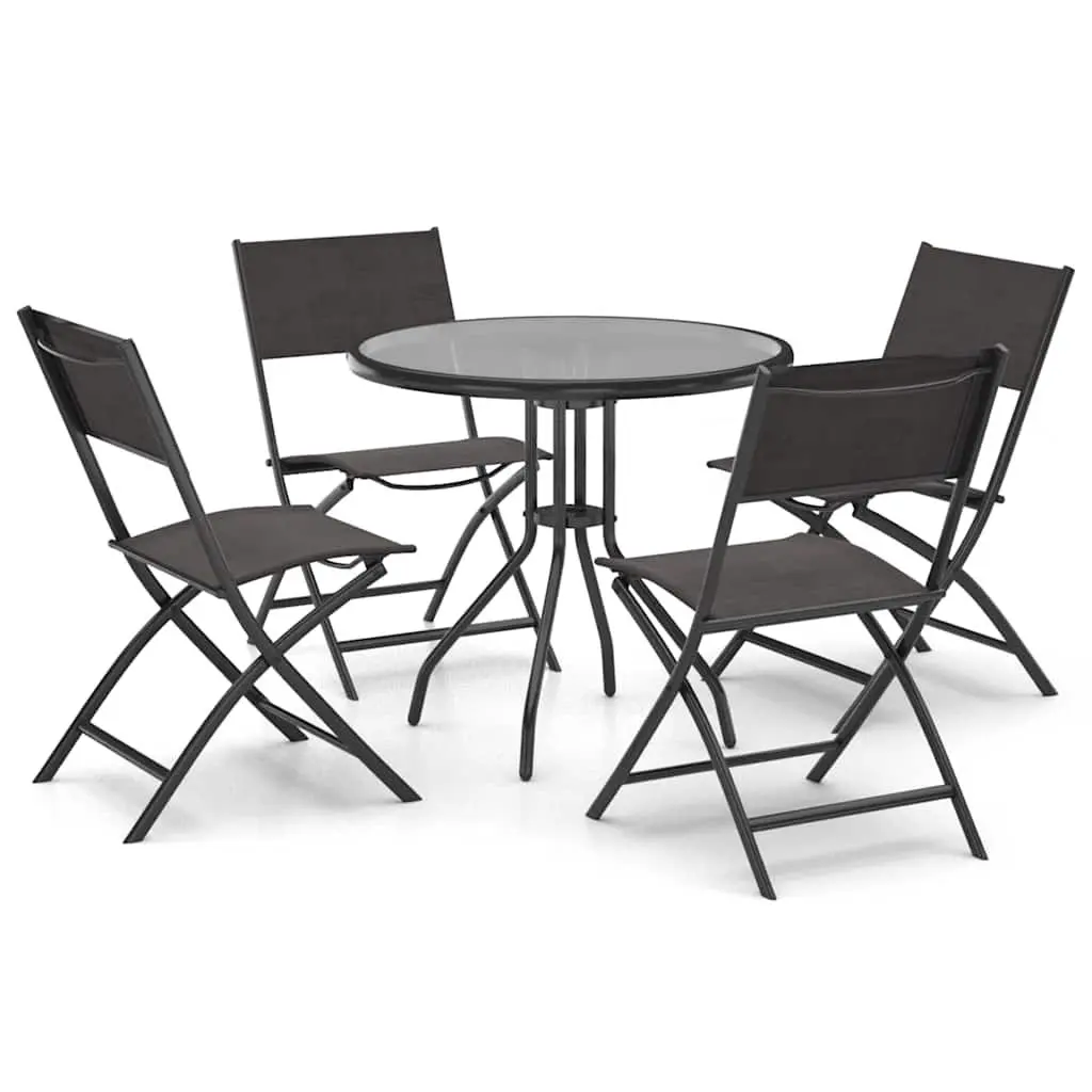 Outdoor Dining Set Stackable Chairs Steel Frame Black 5 Piece