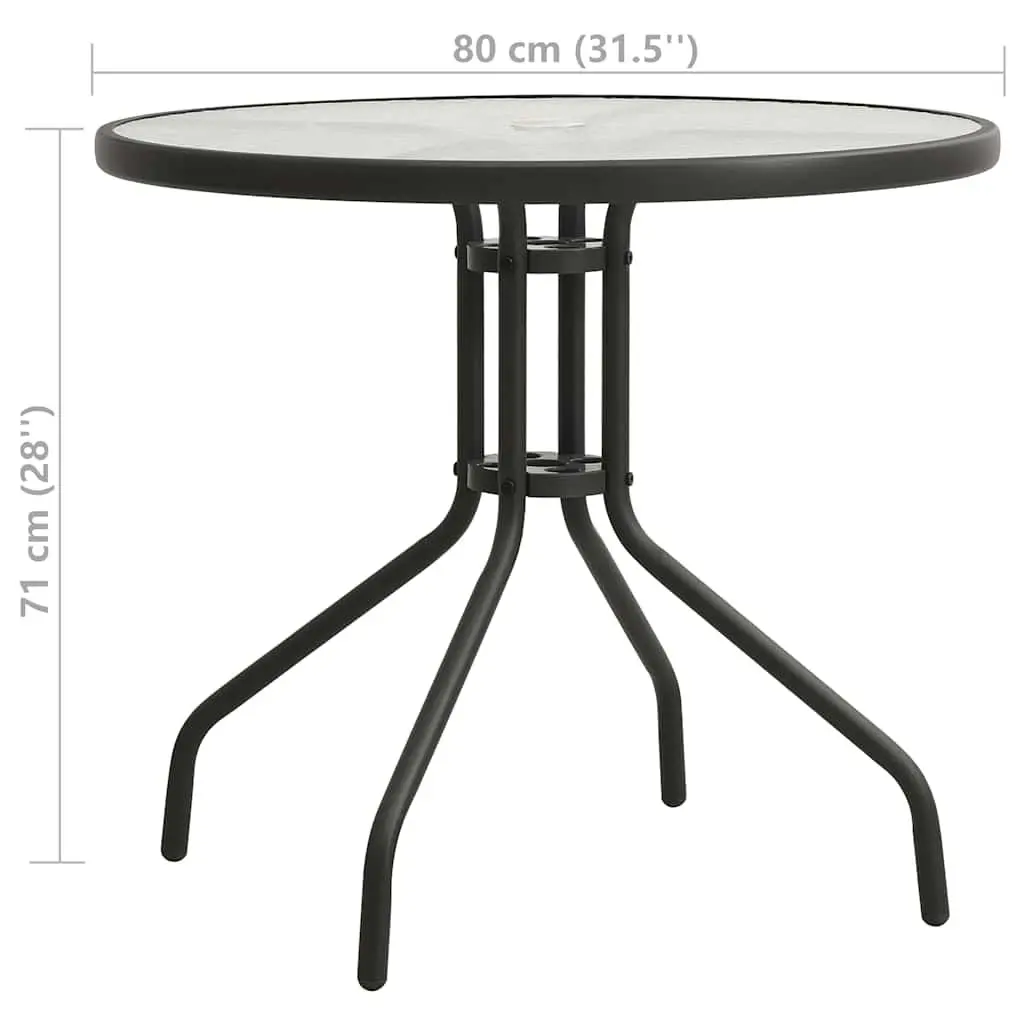 Outdoor Dining Set Stackable Chairs Steel Frame Black 5 Piece