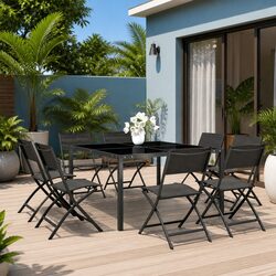 Outdoor Dining Set 9 Piece Steel Frame Table Chairs Stackable Garden Furniture