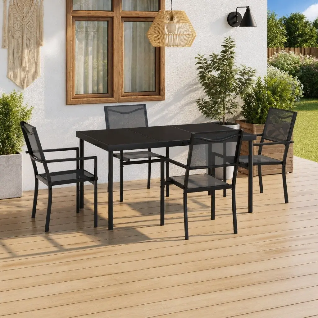5 Piece Anthracite Garden Furniture Dining Set Steel Frame Outdoor Patio Set