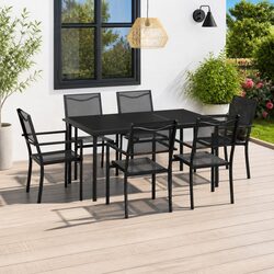 Outdoor Dining Set 7 Piece Steel Frame Table Chairs Anthracite Garden Furniture