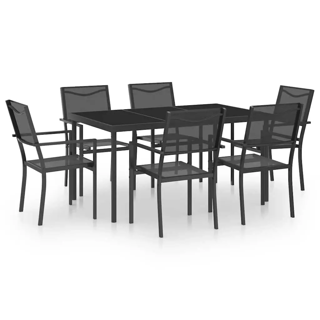 Outdoor Dining Set Anthracite 7 Piece Steel Frame Table Chairs