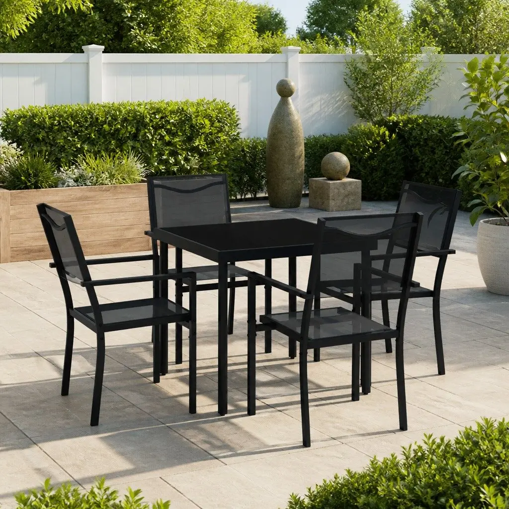 Outdoor Dining Set Steel Frame 5 Piece Garden Patio Furniture