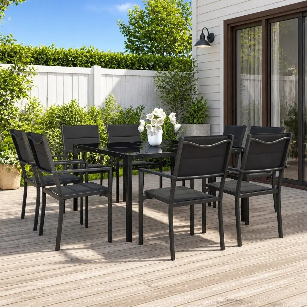 Outdoor Dining Set Stackable Chairs Grey 9 Piece