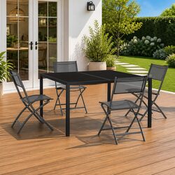 Outdoor Dining Set 5 Piece Steel Frame Foldable Chairs Garden Furniture Black