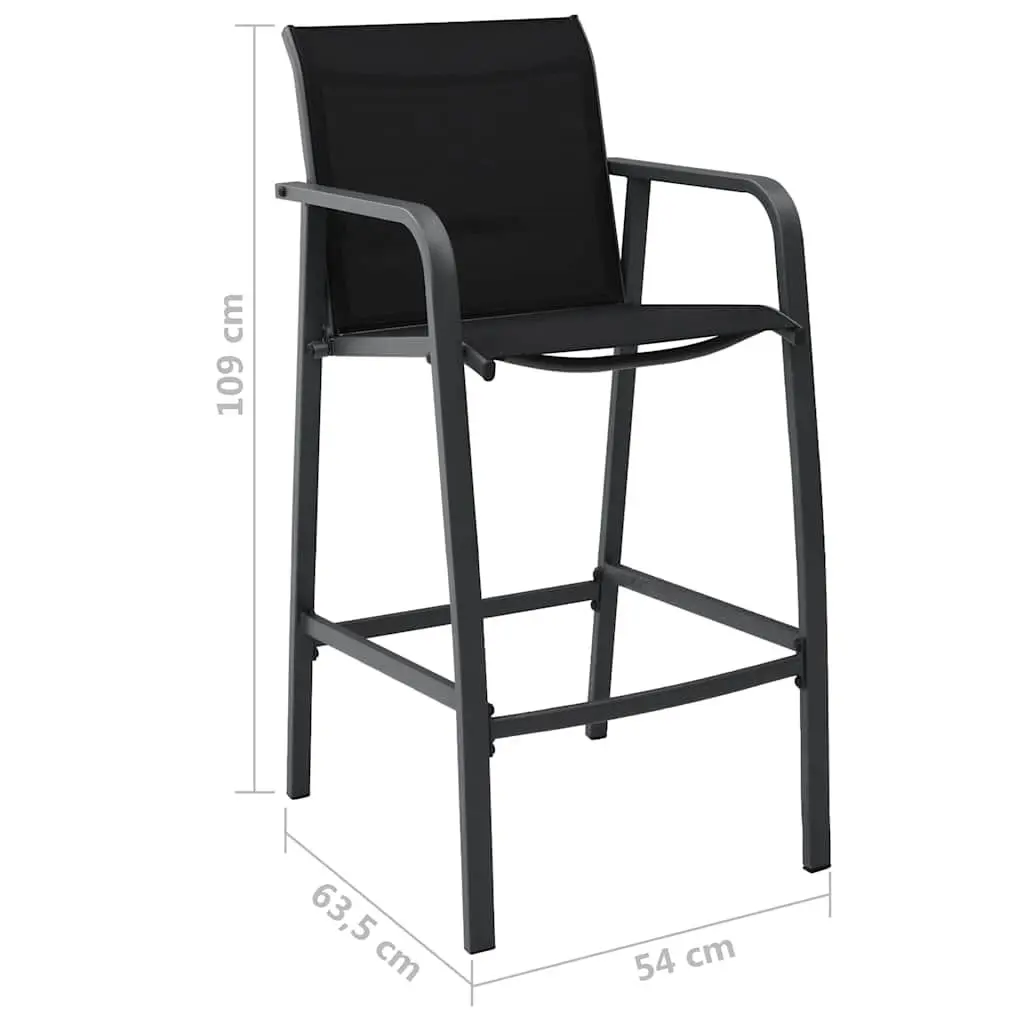 Garden Bar Set 5 Piece Outdoor Furniture Steel Frame Tempered Glass Table Textilene Chairs Black