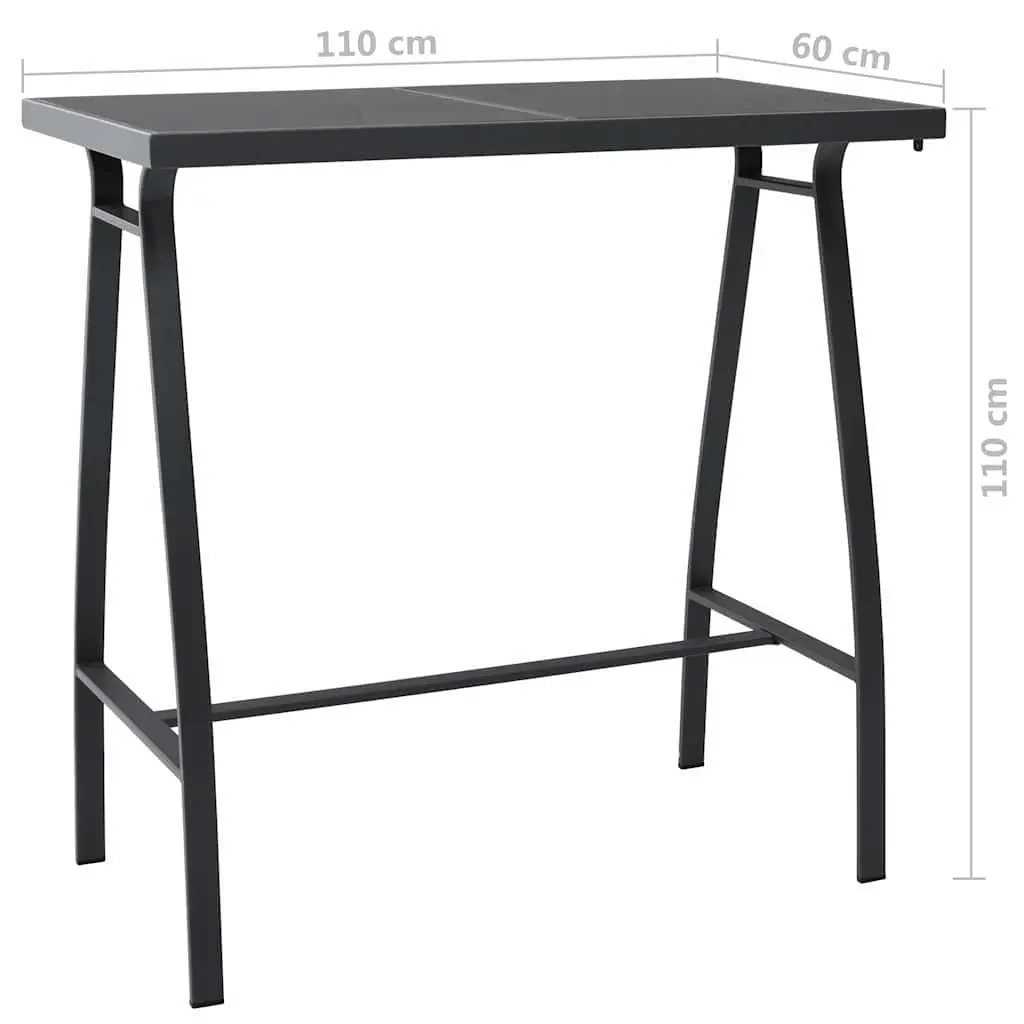 Garden Bar Set 5 Piece Outdoor Furniture Steel Frame Tempered Glass Table Textilene Chairs Black