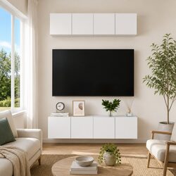 Wall-Mounted TV Cabinet Set 4 Pieces White Storage Unit Shelves 60x30x30cm