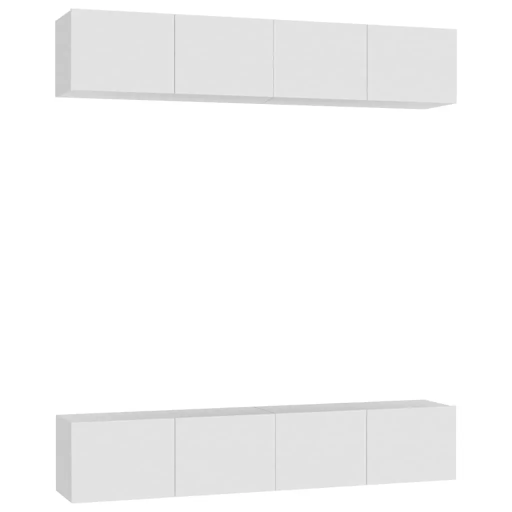 Wall Mounted TV Cabinet Set White Engineered Wood 4 Piece