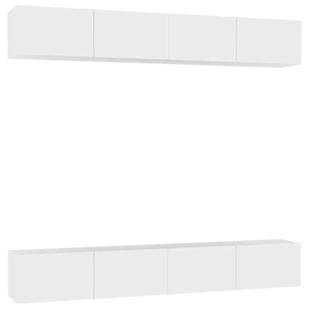 White TV Cabinet Set Wall Mounted Storage Unit 4 Pieces Engineered Wood