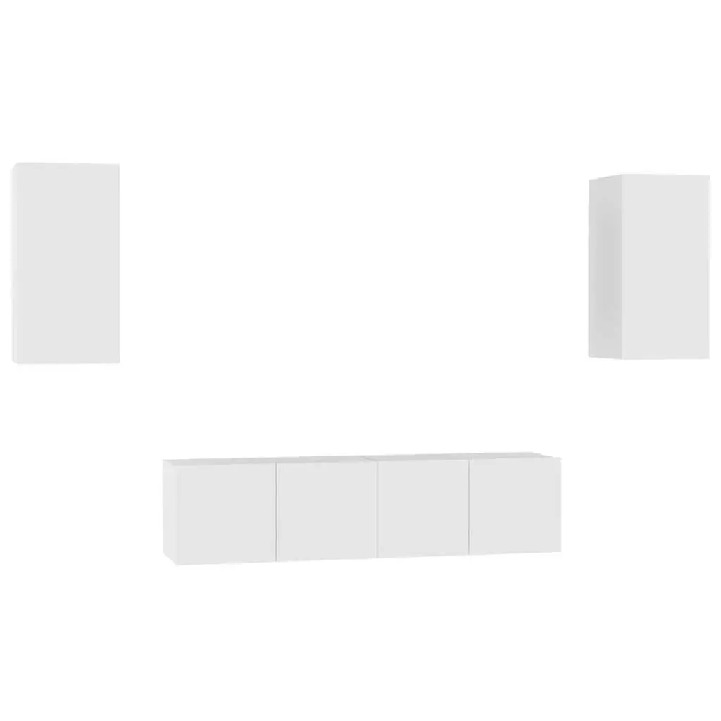 White TV Cabinet Set 4 Pieces Wall Mounted Storage Unit Shelves Books DVDs