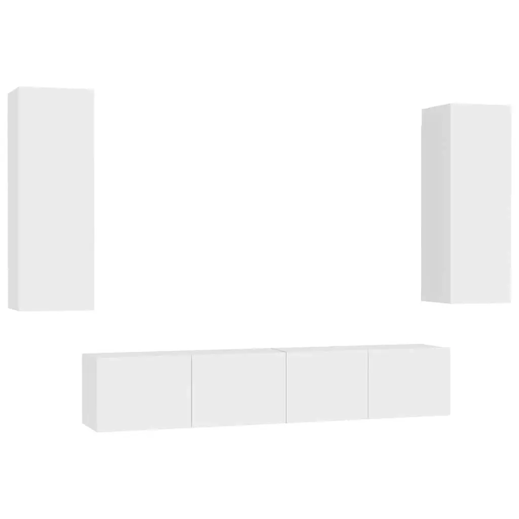 TV Cabinet Set Wall Mounted White 4 Piece Storage Unit Living Room Furniture