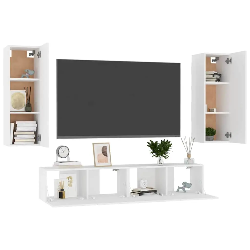 TV Cabinet Set Wall Mounted White 4 Piece Storage Unit Living Room Furniture