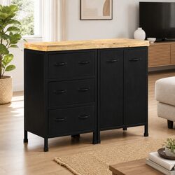 Sideboard with 3 Drawers 2 Doors Rough Mango Wood Storage Cabinet Furniture