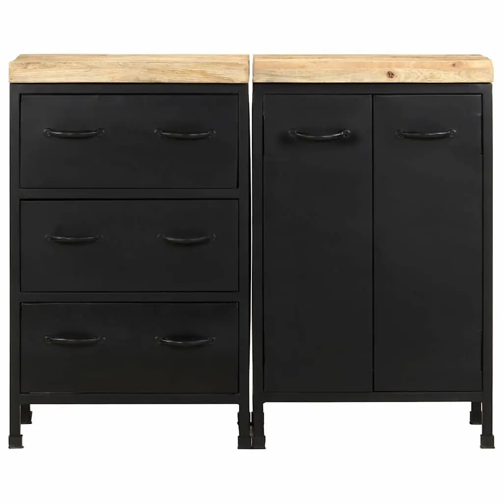 Sideboard Rough Mango Wood 3 Drawers 2 Doors Storage Cabinet