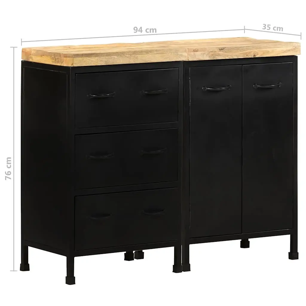 Sideboard Rough Mango Wood 3 Drawers 2 Doors Storage Cabinet