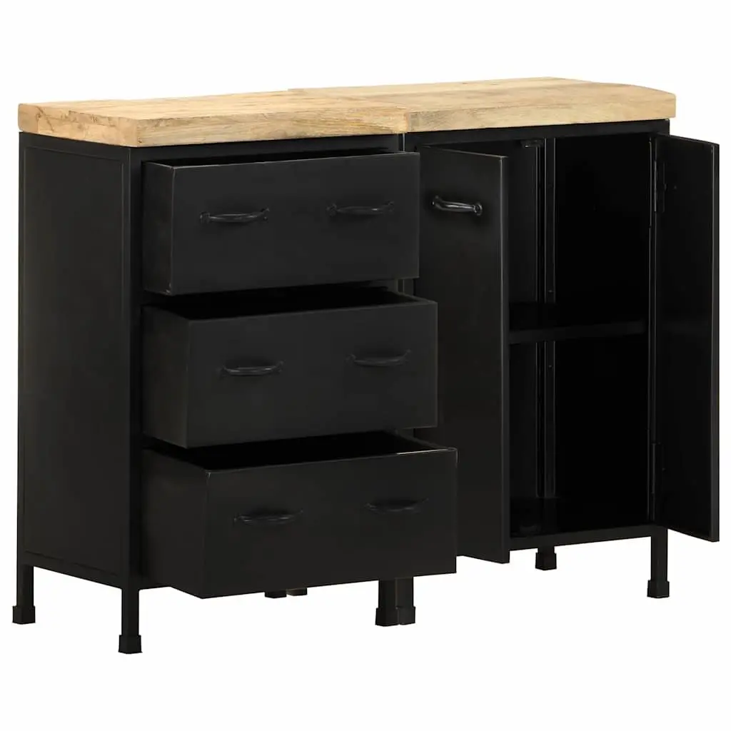 Sideboard Rough Mango Wood 3 Drawers 2 Doors Storage Cabinet
