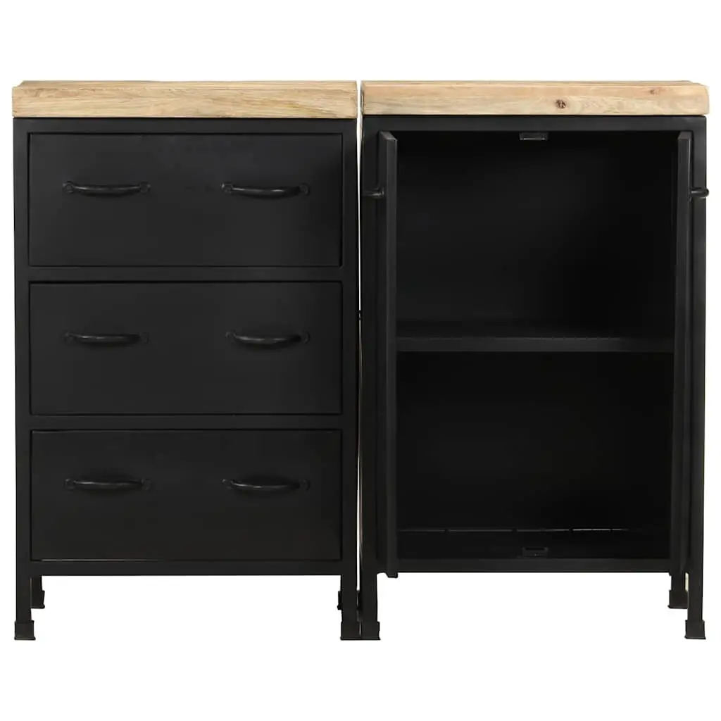 Sideboard Rough Mango Wood 3 Drawers 2 Doors Storage Cabinet