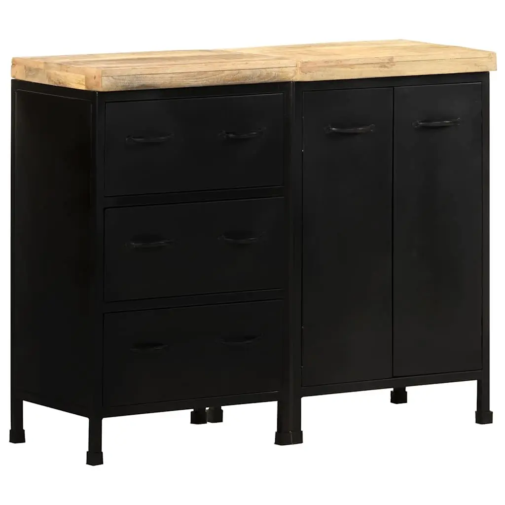 Sideboard Rough Mango Wood 3 Drawers 2 Doors Storage Cabinet