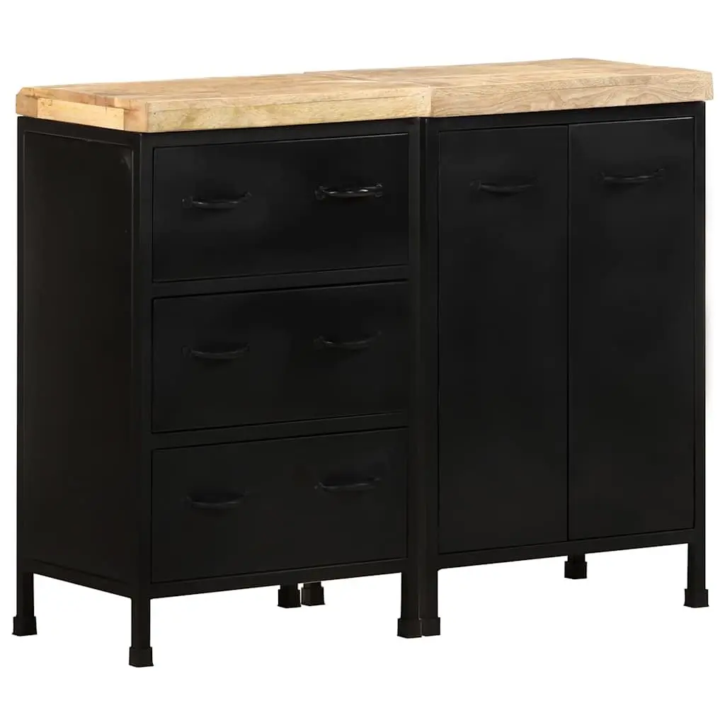 Sideboard Rough Mango Wood 3 Drawers 2 Doors Storage Cabinet
