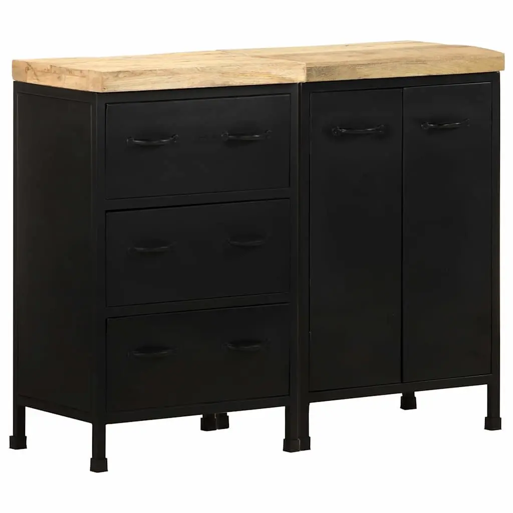Sideboard Rough Mango Wood 3 Drawers 2 Doors Storage Cabinet