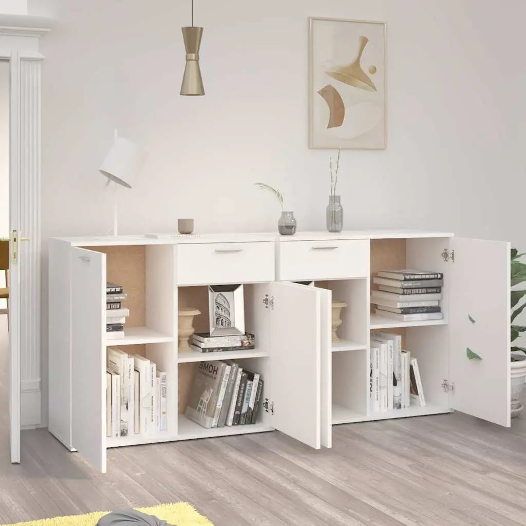 Sideboard White Modern Engineered Wood 160x36x75 cm Storage Cabinet