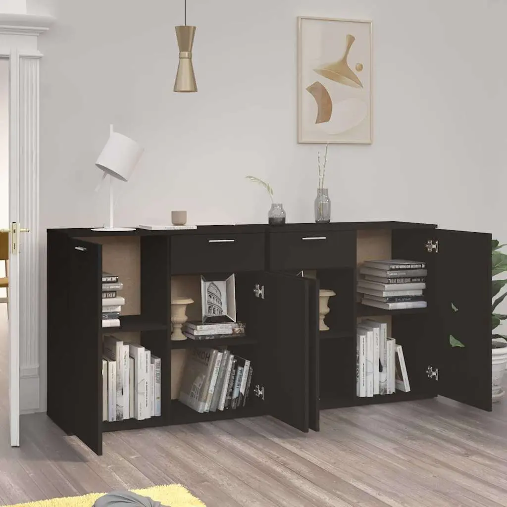Buffet Sideboard Storage Unit Black 160x36x75cm 4 Doors 2 Drawers