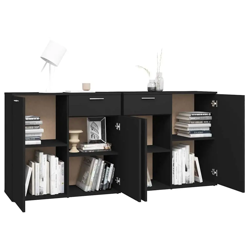 Buffet Sideboard Storage Unit Black 160x36x75cm 4 Doors 2 Drawers
