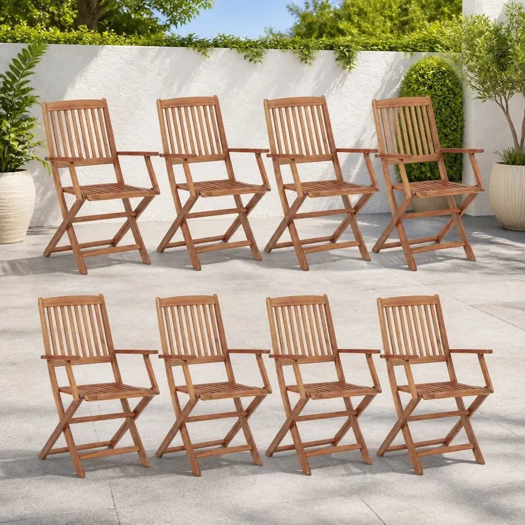 Folding Chairs Set 8 Pieces Solid Acacia Wood Weather Resistant Garden Dining