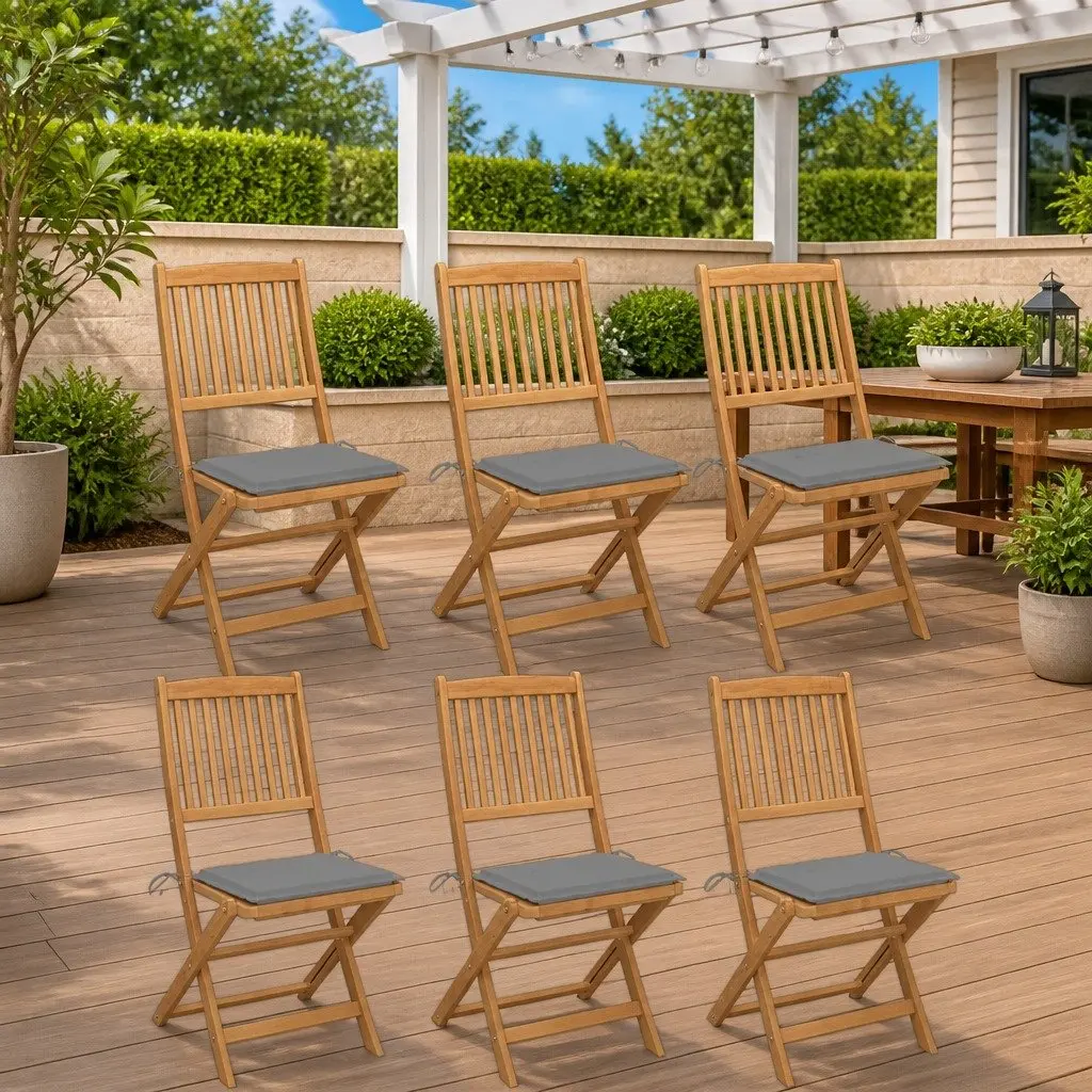Folding Garden Chairs with Cushions 6 Piece Grey